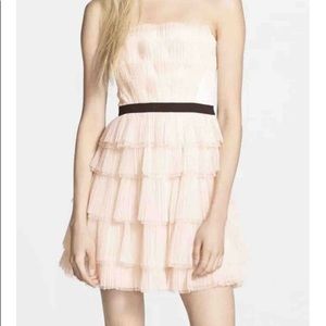 BCBG MAXAZRIA 'RAYNA' TIERED TULLE STRAPLESS FIT & FLARE DRESS LIGHT PINK